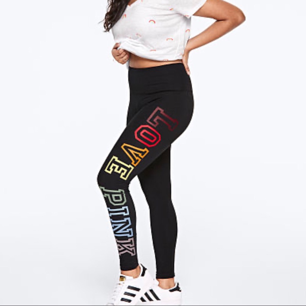VS PINK BLACK RAINBOW HIGH WAIST COTTON LEGGINGS